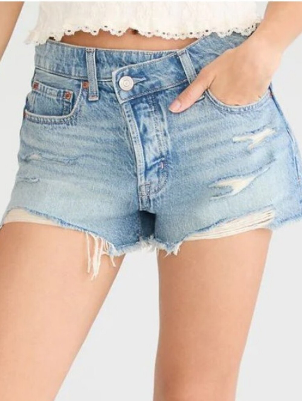 Aeropostale Vintage Light Wash Distressed High-Rise Denim Shorts -